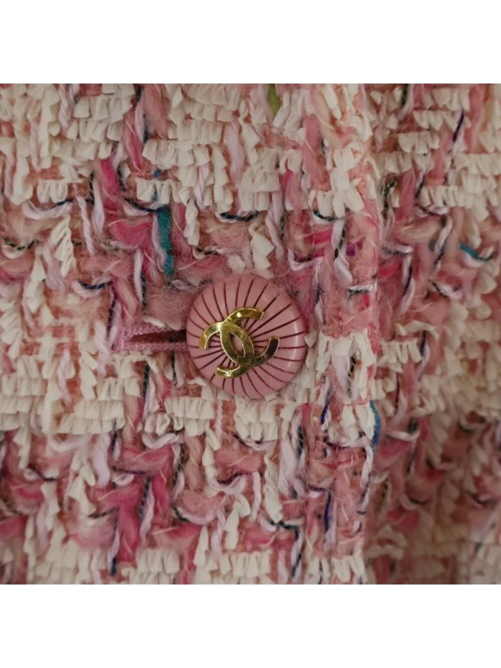 Chanel 93c Coco Button Fancy Tweed Jacket Pink 42